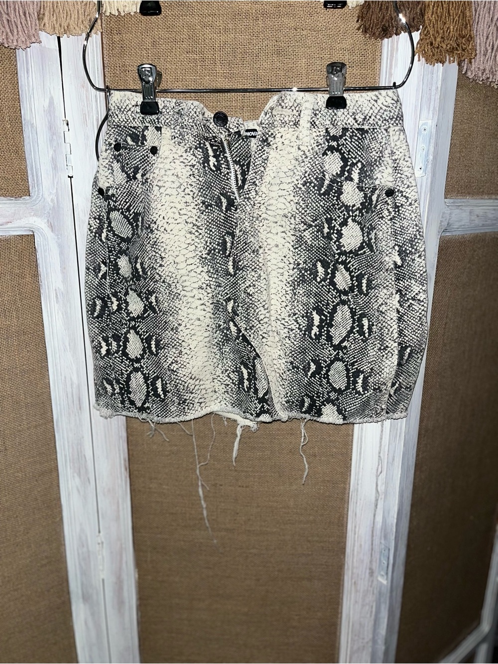 Fashion Nova Snake Print Mini Skirt - Black & Cream